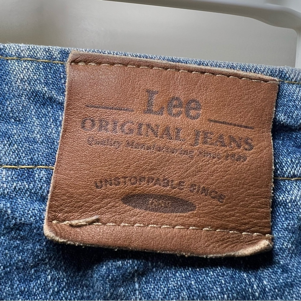 VTG Lee Mom Denim Jean Shorts 3 Blue Medium Wash High Waisted Side Elastic - Picture 5 of 9